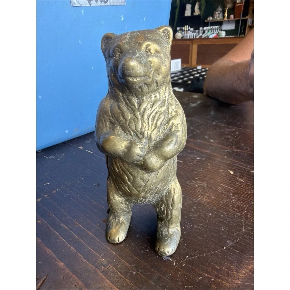 Vintage Solid Brass Grizzly Bear Money Box Coin Bank Piggy Bank  Heavy 5.5
